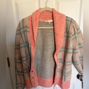LoveShackFancy Pink and Green Plaid Cardigan